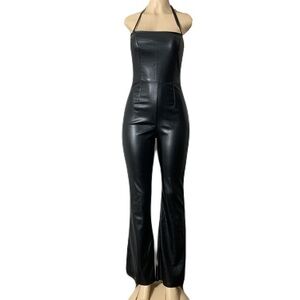 Elegant Black Leather Jumpsuit
